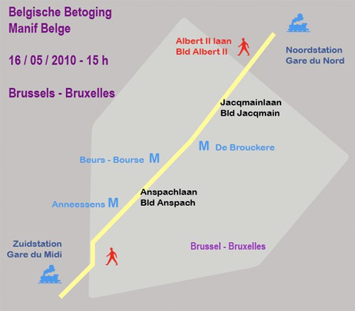 Route of the Belgian demonstration on 16 May 2010